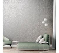 Galerie Adonea Ares Stone Grey Metallic Damask 3D Embossed Wallpaper Roll