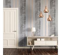 Galerie Adonea Hermes Grey Copper Metallic Stripe Smooth Wallpaper Roll