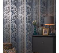 Galerie Adonea Nerites Midnight Blue Metallic Damask Stripe Smooth Wallpaper Roll