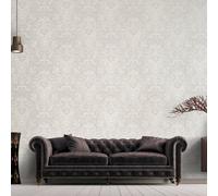 Galerie Adonea Snow Silver Aphrodite Damask Glass Beads 3D Embossed Wallpaper Roll