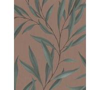 Galerie Avalon Green Brown Large Leaf Trail Embossed Wallpaper