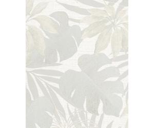 Galerie Avalon Grey Beige Tropical Leaves Embossed Wallpaper