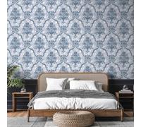 Galerie Azulejo Blue Porto Large Distressed Baroque Damask Wallpaper Roll