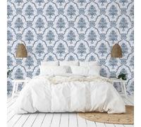 Galerie Azulejo Navy Porto Large Distressed Baroque Damask Wallpaper Roll