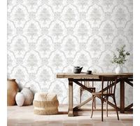 Galerie Azulejo Silver Porto Large Distressed Baroque Damask Wallpaper Roll