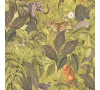 Galerie Blooming Wild Green/yellow Jungle Motif Wallpaper Roll
