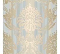 Galerie Classic Silks 3 Blue Fine Stripe Damask Embossed A4 Wallpaper Sample