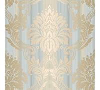 Galerie Classic Silks 3 Blue Fine Stripe Damask Embossed Wallpaper