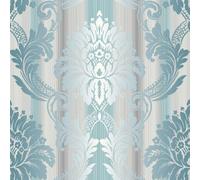 Galerie Classic Silks 3 Blue Fine Stripe Damask Embossed Wallpaper