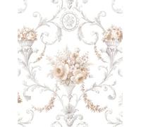 Galerie Classic Silks 4 White Ornamental Floral A4 Wallpaper Sample