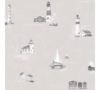 Galerie Deauville 2 Taupe Beige White Beach Huts Smooth A4 Wallpaper Sample