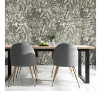 Galerie Feel Flock Tree Leaf Silver Grey Wallpaper 81263