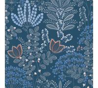 Livingwalls Famous Garden 393494 Flower Wallpaper Blue White Grey Orange Non-Woven Wallpaper 10.05 m x 0.53 m Made in Germany