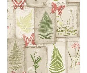 Galerie Fresh Kitchens 5 Red/Beige Leaf and Butterfly Postcard Wallpaper Roll
