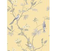 Galerie G78494 Secret Garden Classic Bird Trail Wallpaper, Yellow/Grey, 10m x 53cm
