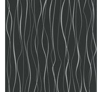 Galerie Home Collection Black/silver Metallic Geometric Wave Lines Wallpaper Roll