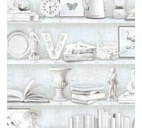 Galerie Homestyle Grey Turquoise Curio Cabinet Smooth A4 Wallpaper Sample