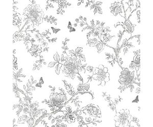 Galerie Homestyle White Grey Butterfly Toile Smooth Wallpaper