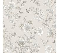 Galerie Homestyle White Taupe Grey Butterfly Toile Smooth A4 Wallpaper Sample