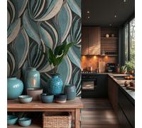 Galerie Horizon Blue Flowing Leaf Wallpaper