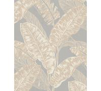 Galerie Imagine Grey Beige Bold Jungle Leaf Embossed Wallpaper