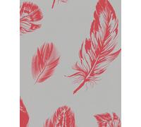 Galerie Imagine Grey Red Bold Feathers Embossed A4 Wallpaper Sample