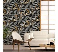 Galerie Into The Wild Metallic Black Banana Tree Leaf Wallpaper Roll