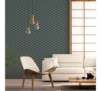 Galerie Into The Wild Metallic Blue Leaf Motif Wallpaper Roll