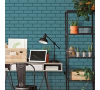 Galerie Into The Wild Metallic Blue Metro Tile Wallpaper Roll