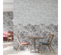 Galerie Julie Feels Home Silver Large Monstera Leaf And Plain Twinwall 4-Panel Wall Mural