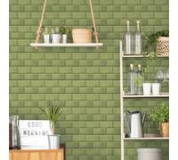 Galerie Just Kitchens Green Metro Tile Wallpaper Roll