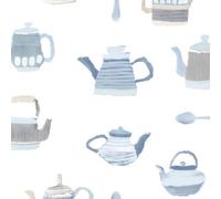 Galerie Kitchen Style 3 Blue White Beige Teapot Motif Smooth Wallpaper