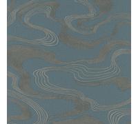 Non-Woven Wallpaper Lines Waves Textile Look Blue Metallic 34538 (4,58£/1qm)