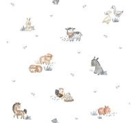 Galerie Little Explorers 2 White Farm Animals A4 Wallpaper Sample