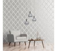 Galerie Metallic Fx Silver Beige Metallic Damask Textured Wallpaper