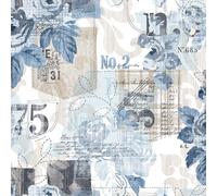 Galerie Nordic Elements Blue Floral Rose Patchwork A4 Wallpaper Sample