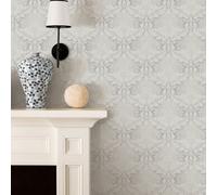 Galerie Nordic Elements Silver Embossed Floral Damask Trellis Wallpaper Roll