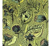 Galerie Pepper Flock Floral Green A4 Wallpaper Sample 81330
