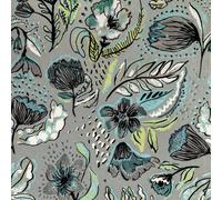 Galerie Pepper Flock Floral Silver Grey A4 Wallpaper Sample 81334