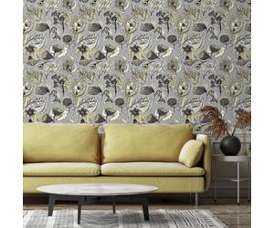 Galerie Pepper Flock Floral Silver Grey Wallpaper 81333