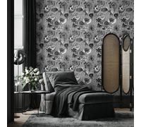 Galerie Pepper Flock Floral Silver Grey Wallpaper 81335