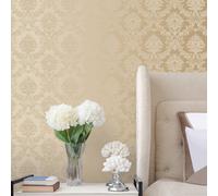 Galerie Simply Silks 4 Warm Metallic Gold Classic Damask Embossed Wallpaper