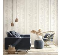 Galerie Slow Living Linen White Passion Leaf Stripe 3D Embossed Glitter Wallpaper Roll