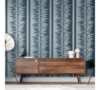 Galerie Slow Living Night Blue Passion Leaf Stripe 3D Embossed Glitter Wallpaper Roll