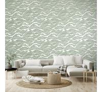 Galerie Slow Living Wasabi Green Reflection Metallic Texture Abstract Wave Wallpaper Roll