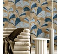 Galerie Stratum Collection Metallic Blue/gold Ginko Leaf Double Width Wallpaper Roll