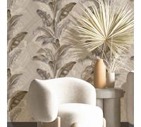 Galerie Stratum Collection Metallic Brown/grey/gold Palma Leaf Double Width Wallpaper Roll