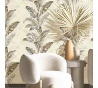 Galerie Stratum Collection Metallic Grey/cream/beige Palma Leaf Double Width Wallpaper Roll