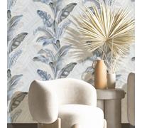 Galerie Stratum Collection Metallic Light Blue/beige/gold Palma Leaf Double Width Wallpaper Roll
