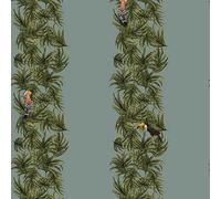 Galerie Ted Baker Eden Blue/green/orange Compala Bird And Leaf Stripe Wallpaper Roll